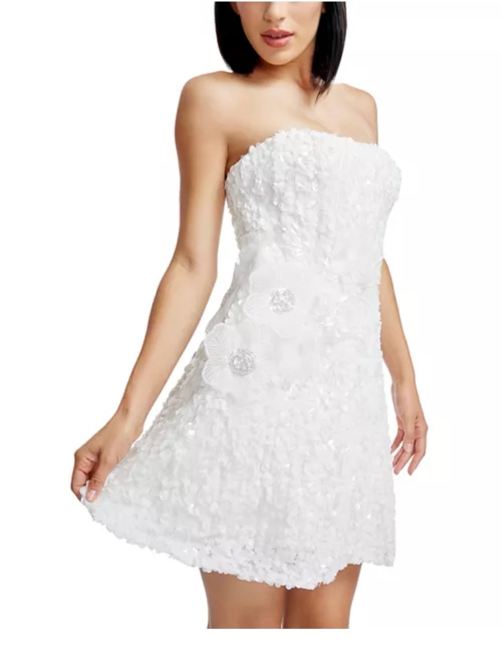 Dress the Population White Strapless Floral Appliqué Mini Dress